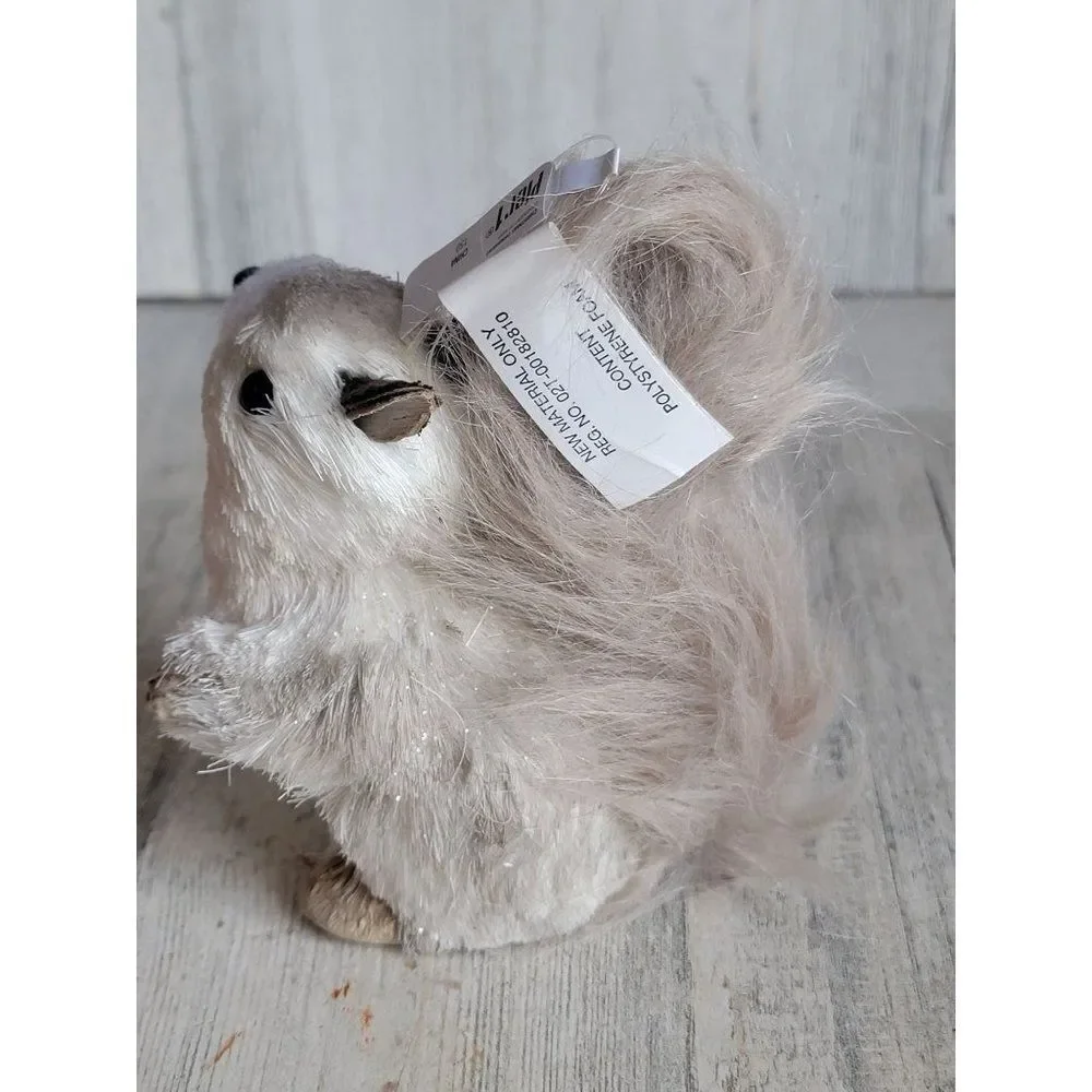 Pier 1 mini bristle‎ brush winter squirrel glitter Xmas figure